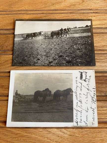 (2) Horse Drawn Sulky Plow Photo Postcards image