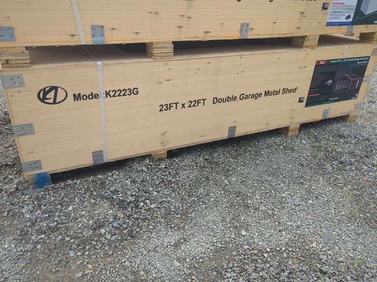 (1) KJ - 23 ft x 22 ft Double Garage Metal Shed - K2223G- Red Brown image