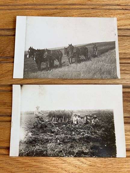 (2) Horse Drawn Sulky Plow Photo Postcards image