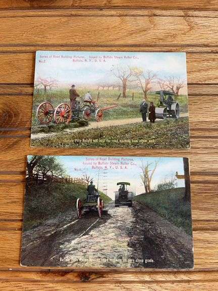 (2) Buffalo Pitts Steam Roller Postcards image