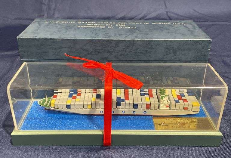 M/V Zhen He COSCO Container Ship Maiden Voyage Waterline Model Heng Yaun Models w/ Case image