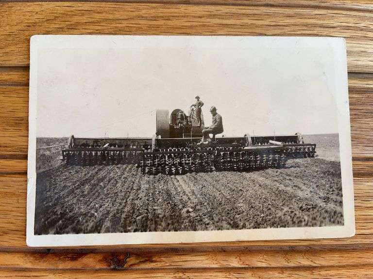 Emerson Brantingham Big 4 Tractor + Van Brunt Grain Drills Photo Postcard image