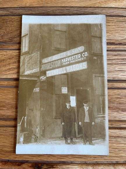 Johnston Harvester Company + Turnbull Wagons Signs Photo Postcard image