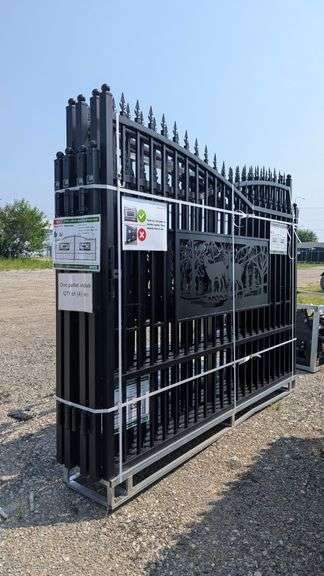 (1) Set - KJ Heavy Duty 7 ft (H) x 20 ft (L) Metal Farm Driveway Gate - Deer in woods image