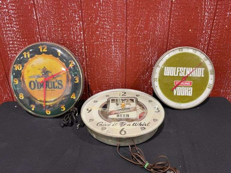 (3) O'Doul's, Silver Top, Wolfschmidt Clocks + Thermometer image