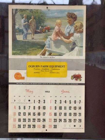 Massey Ogburn Farm Equipment 1952 litho Calendar. image