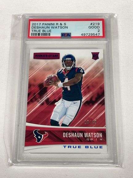 2017 Panini R&S True Blue #219 Deshaun Watson #'d /48 ROOKIE Graded PSA 2 image