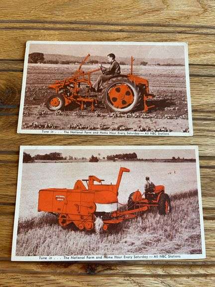(2) Allis Chalmers G Tractor + All-Crop Harvester Postcard image