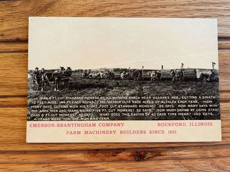 Emerson Brantingham Mowers Postcard image