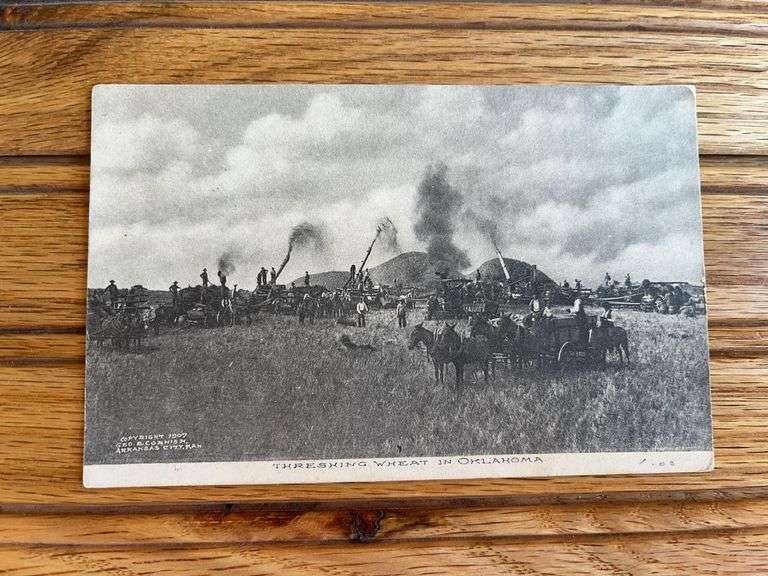 Steam Engine Threshing Postcard image