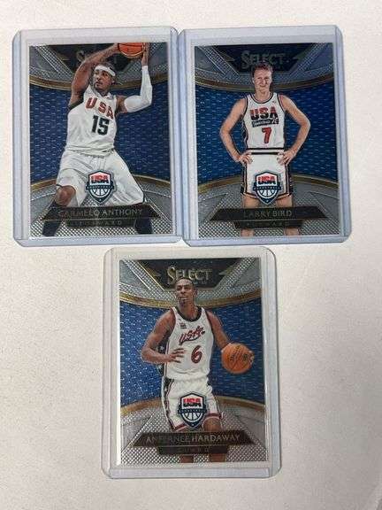 (3) Panini Select Team USA Basketball Cards (Bird, Anthony, Hardaway) image