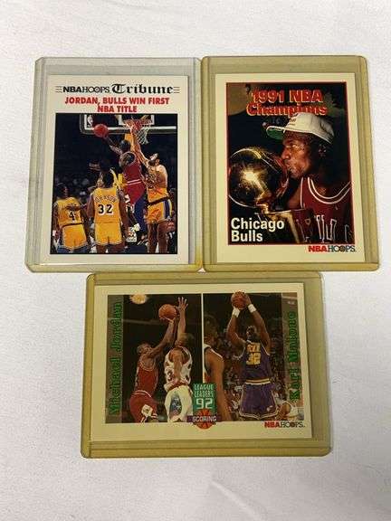 (3) 1991 NBA Hoops Michael Jordan First Title Cards image