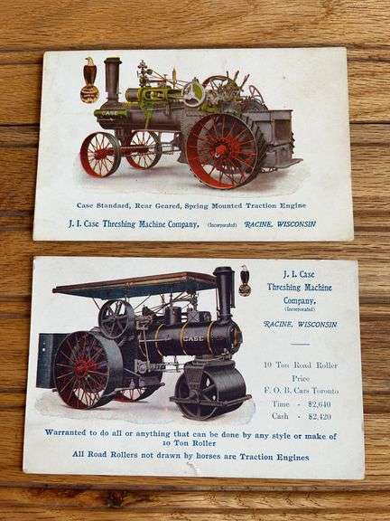 (2) Case Steam Engine + Steam Roller Postcards image
