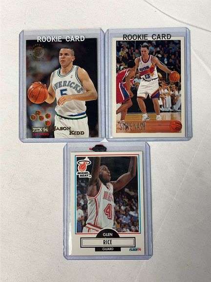 (3) Jason Kidd, Steve Nash, & Glen Rice NBA Rookie Cards image