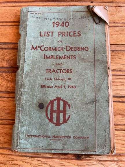 1940 IHC McCormick-Deering Price List image