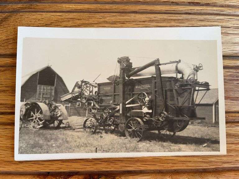 Tractor + Thresher Photo Postcard image