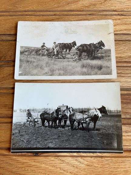 (2) Horse Drawn Sulky Plow Photo Postcards image
