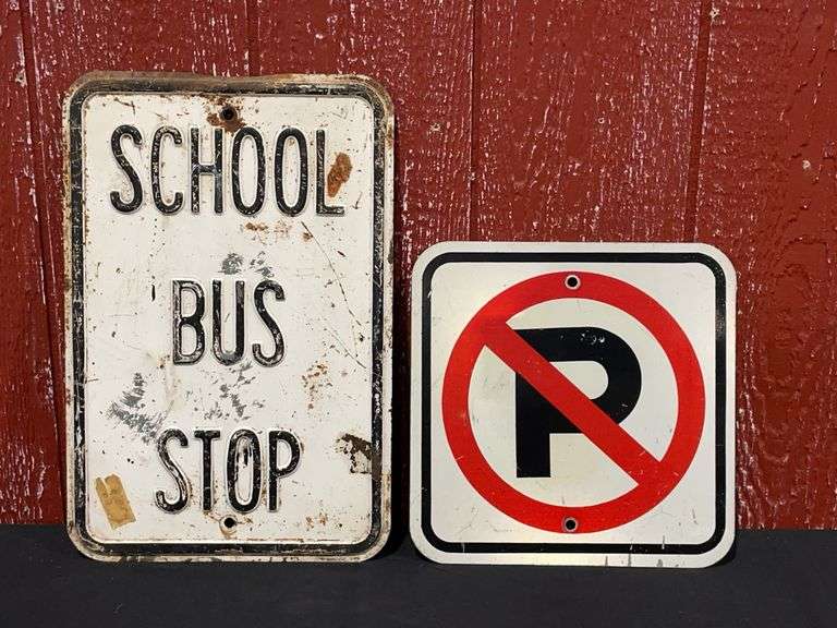 (2) School Bus + No Parking Street Signs image