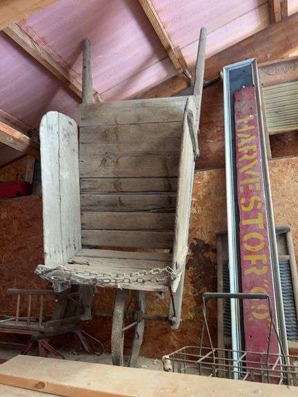 Primitive Wooden Wheelbarrow image