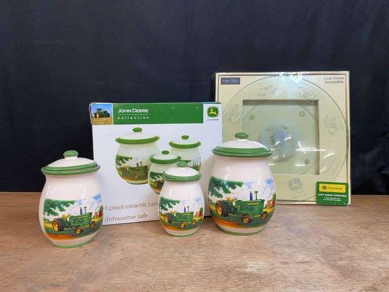 (2) John Deere Canister Set + Lazy Susan NIB image