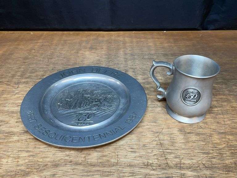 (2) 1987 John Deere 150 Years Pewter Plate + Mug image