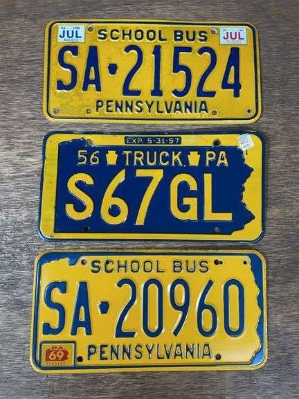 (3) PA School Bus + Truck License Plates image