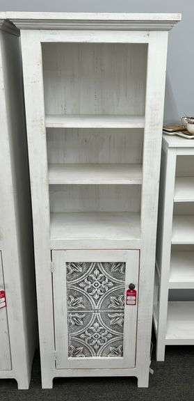 Store Fixtures - Primitive Tin Door White Wood Cabinet -New