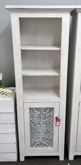 Store Fixtures - Primitive Tin Door White Wood Cabinet -New