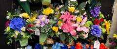 Store Fixtures - Wire Flower Bucket Display with Silk Cemetary Pieces - New