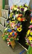 Store Fixtures - Wire Flower Bucket Display with Silk Cemetary Pieces - New