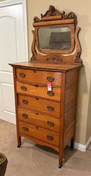 Antique Oak Chest of Drawers with Vanity Mirror image