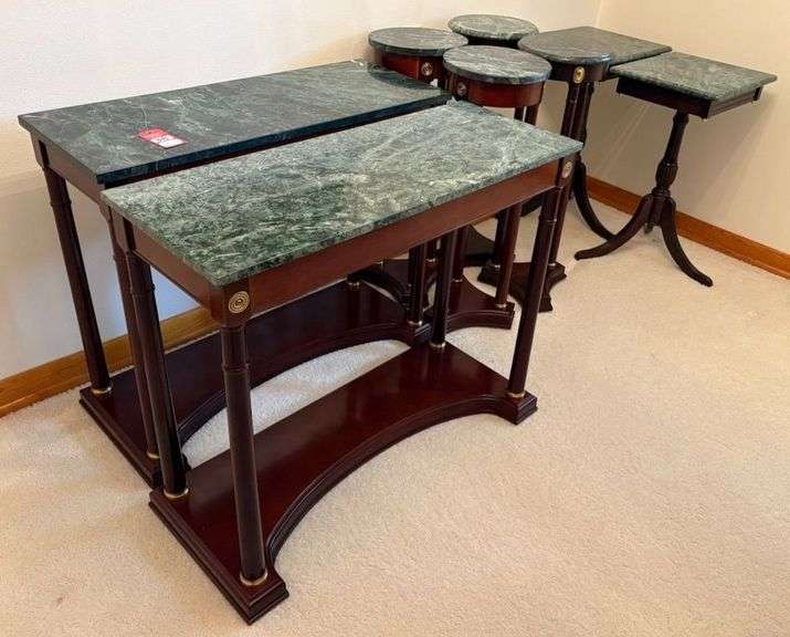 Empire Style Green Marble Top Mahogany Accent Tables image
