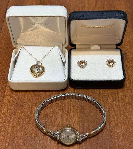 10K Gold Necklace, Earrings & 10K R.G.P. Wrist Watch image