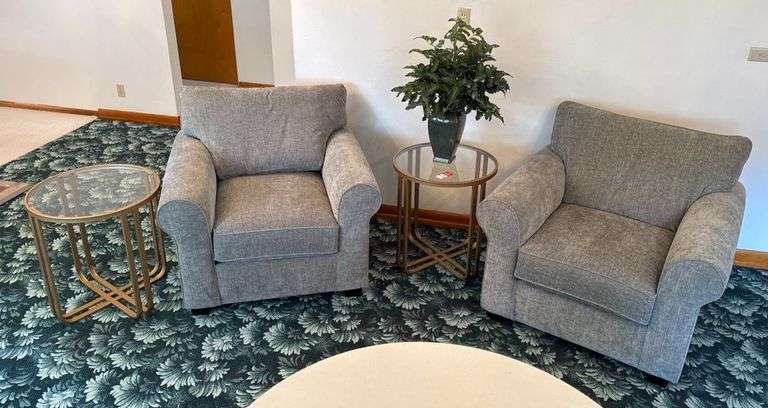 Upholstered Chairs & Glass Top Side Tables image