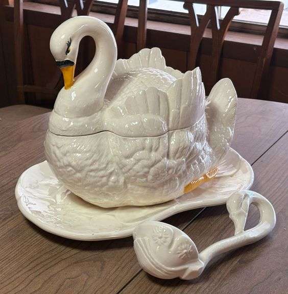 Vintage Ceramic Swan Soup Tureen with Ladle image