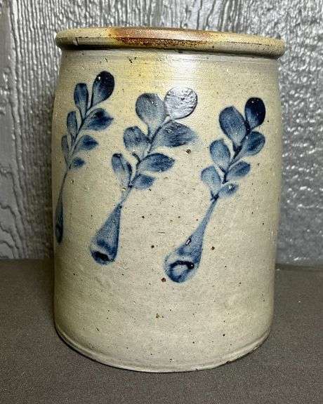 J. H. Miller (Brandenburg, KY) Stoneware Jar with Cobalt Blue Floral Decoration image