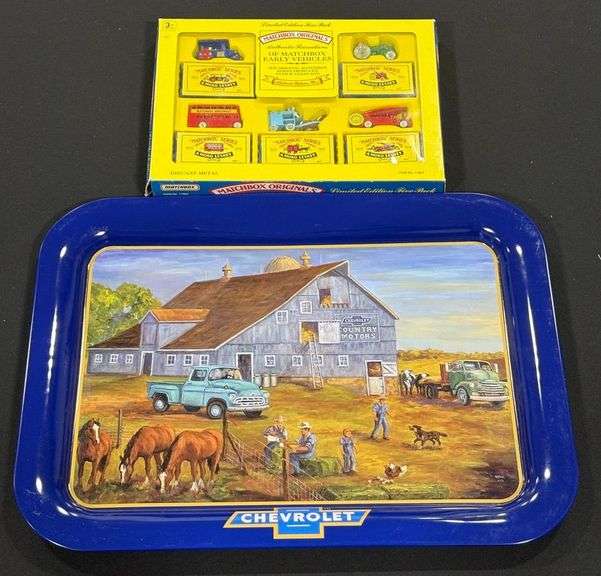 Matchbox Die-Cast Metal Replicas & Chevrolet Country Motors Serving Platter image