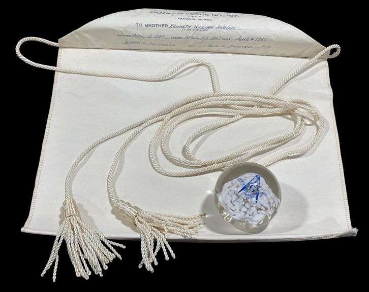 Joe Zimmerman Paperweight & Franklin Lodge No.107 Masonic Apron Banner image