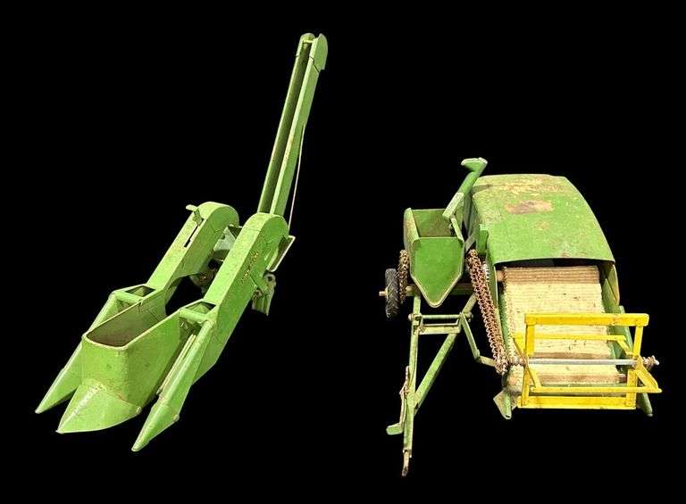 Vintage John Deere Toy 2-Row Mounted Corn Picker & Pull-Type Combine image