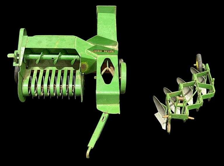 Vintage John Deere Toy Square Hay Baler & 4x Plow image