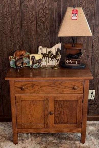 Horse Themed Figurines, Oak Cabinet and  Child Themed Items image