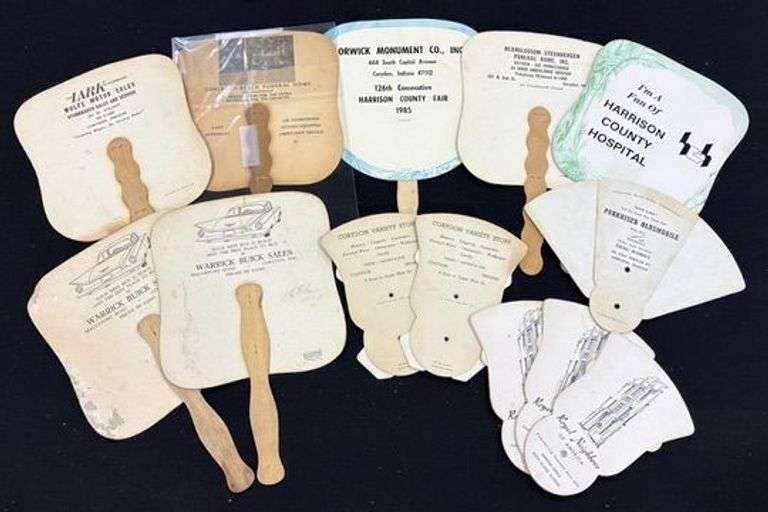 Corydon Variety Store, Purkhiser Oldsmobile, Wolfe Motors, Funeral Home, Warrick Buick Sales, Corydon, IN Advertising Fan Collection image