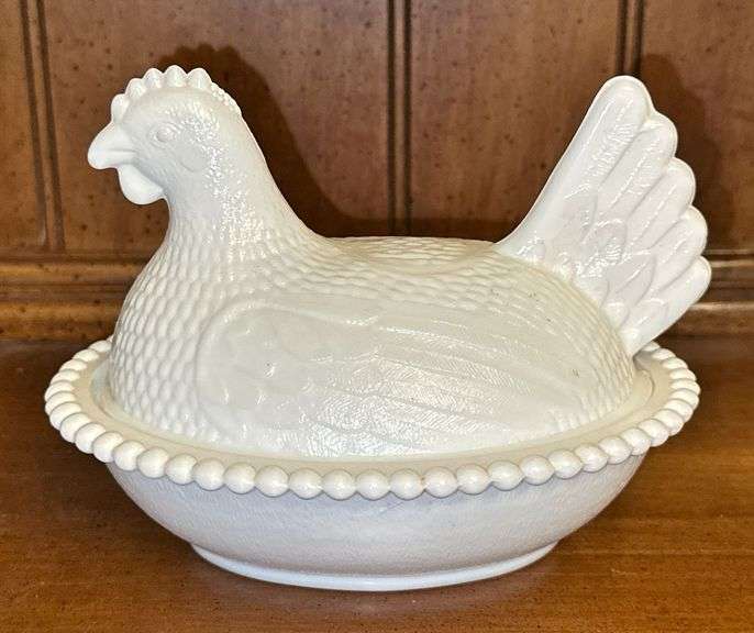 White Milk Glass Hen on Nest Candy Dish image