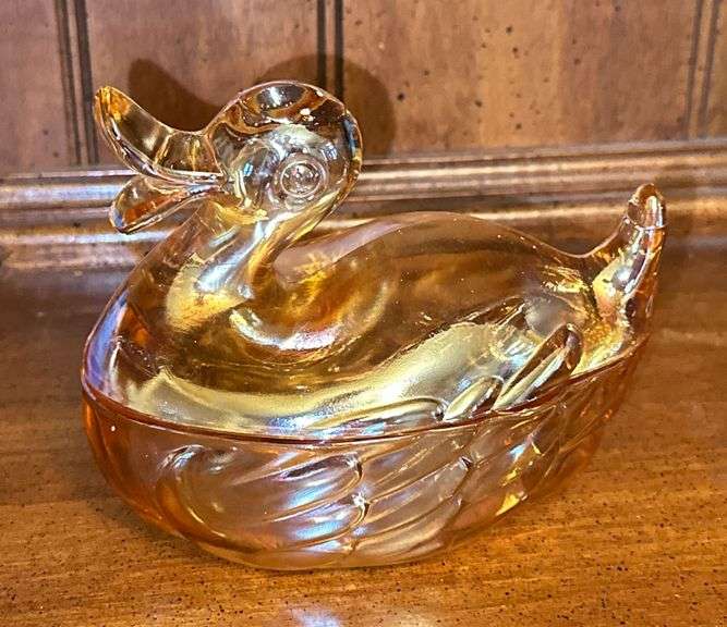 Amber Duck Glass Candy Dish image