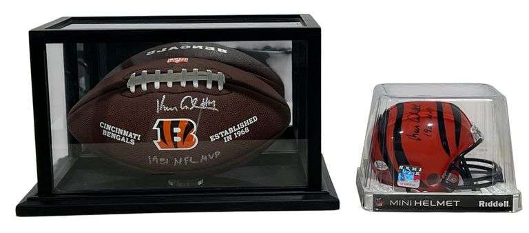 Cincinnati Bengals Themed Signed Football & Mini Helmet image