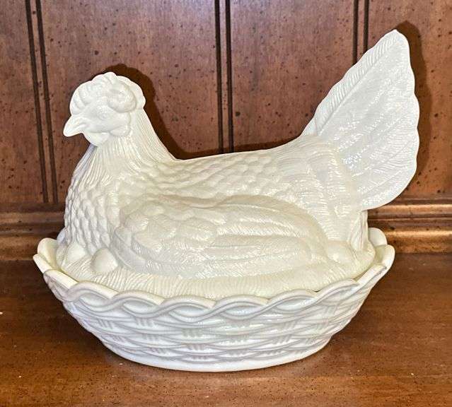 White Milk Glass Hen on Nest Candy Dish image