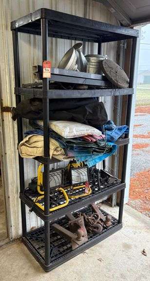 Tarps, Shelving Unit & Galvanized Sprinkler can image