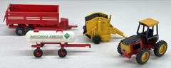Versatile 256 Tractor, ERTL Vermer Round Baler, ERTL Anhydrous Ammonia Tank & Dump Bed Trailer