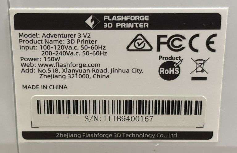 FlashForge Adventurer 3 V2 3D Printer