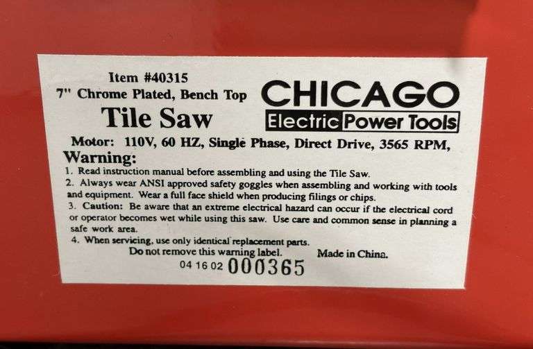 Chicago Electric 7" Bench Tile Saw